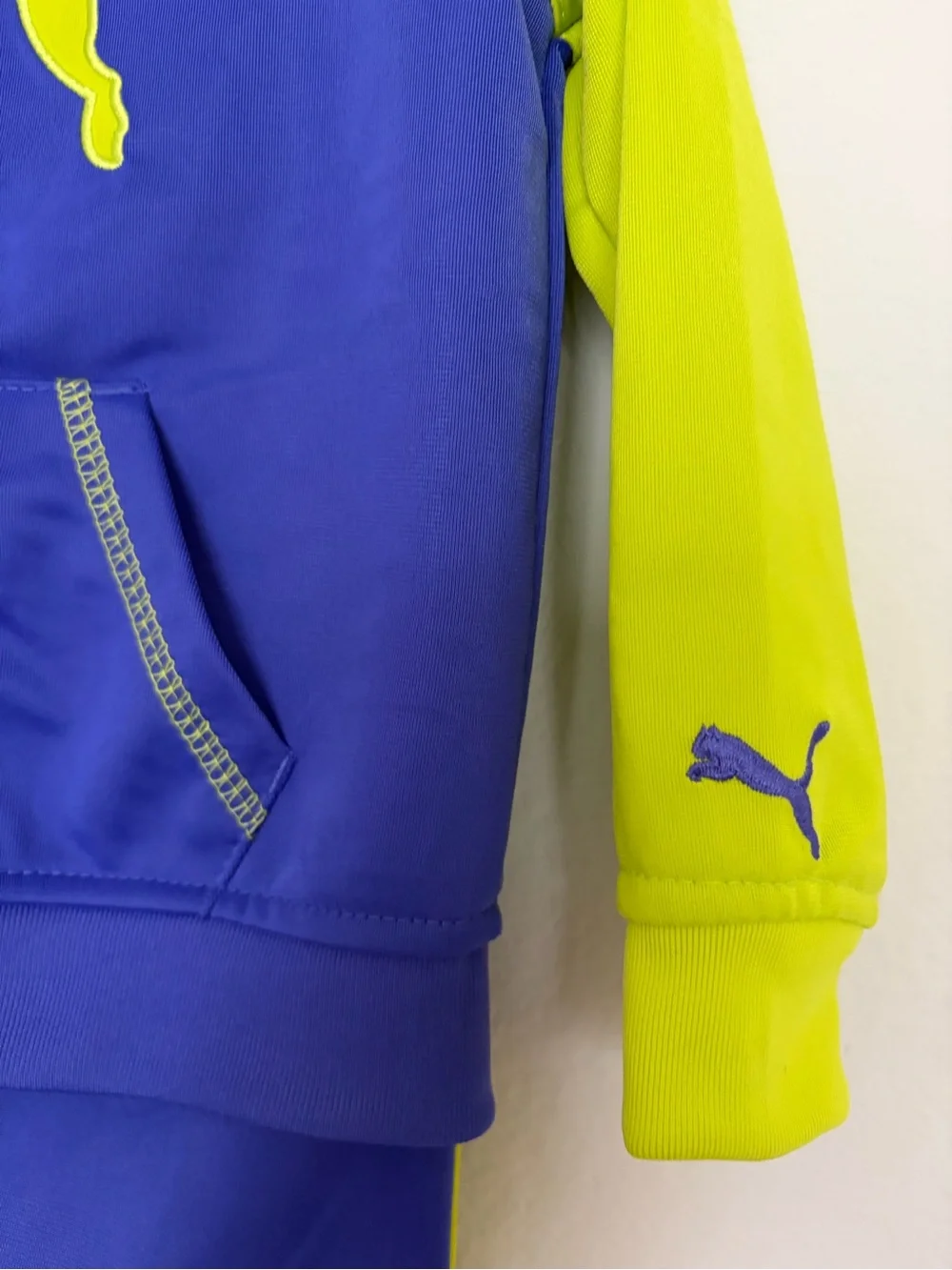 Puma Kids  Girl’s 24M Zip Track Set - Blue & Neon Green - Picture 3 of 8